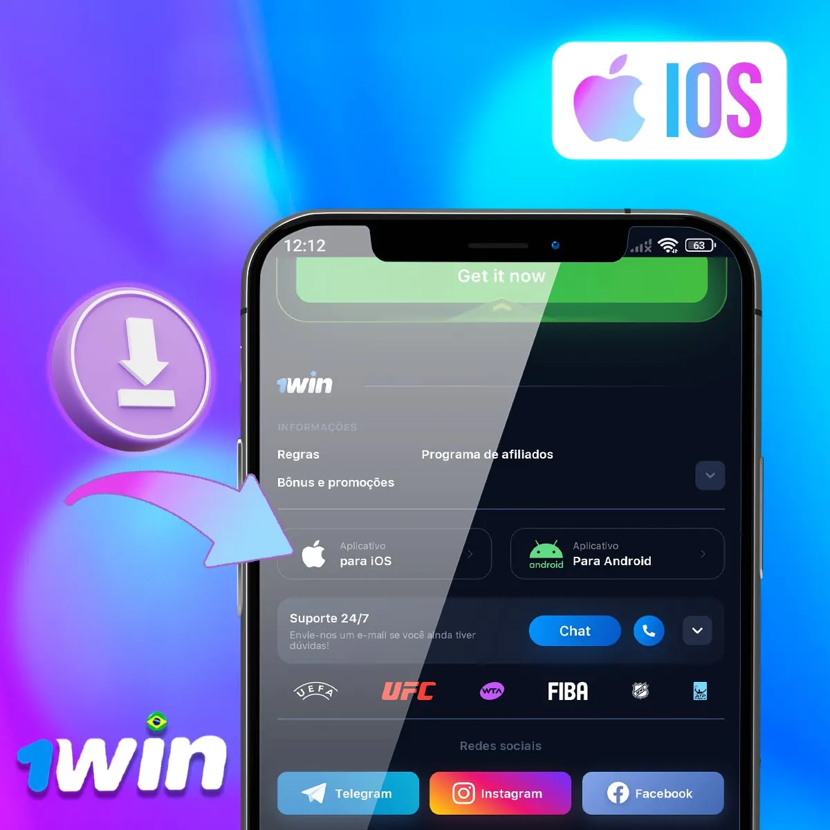 Celular com a área de acesso iOS da 1win Celular com a área de acesso iOS da 1win