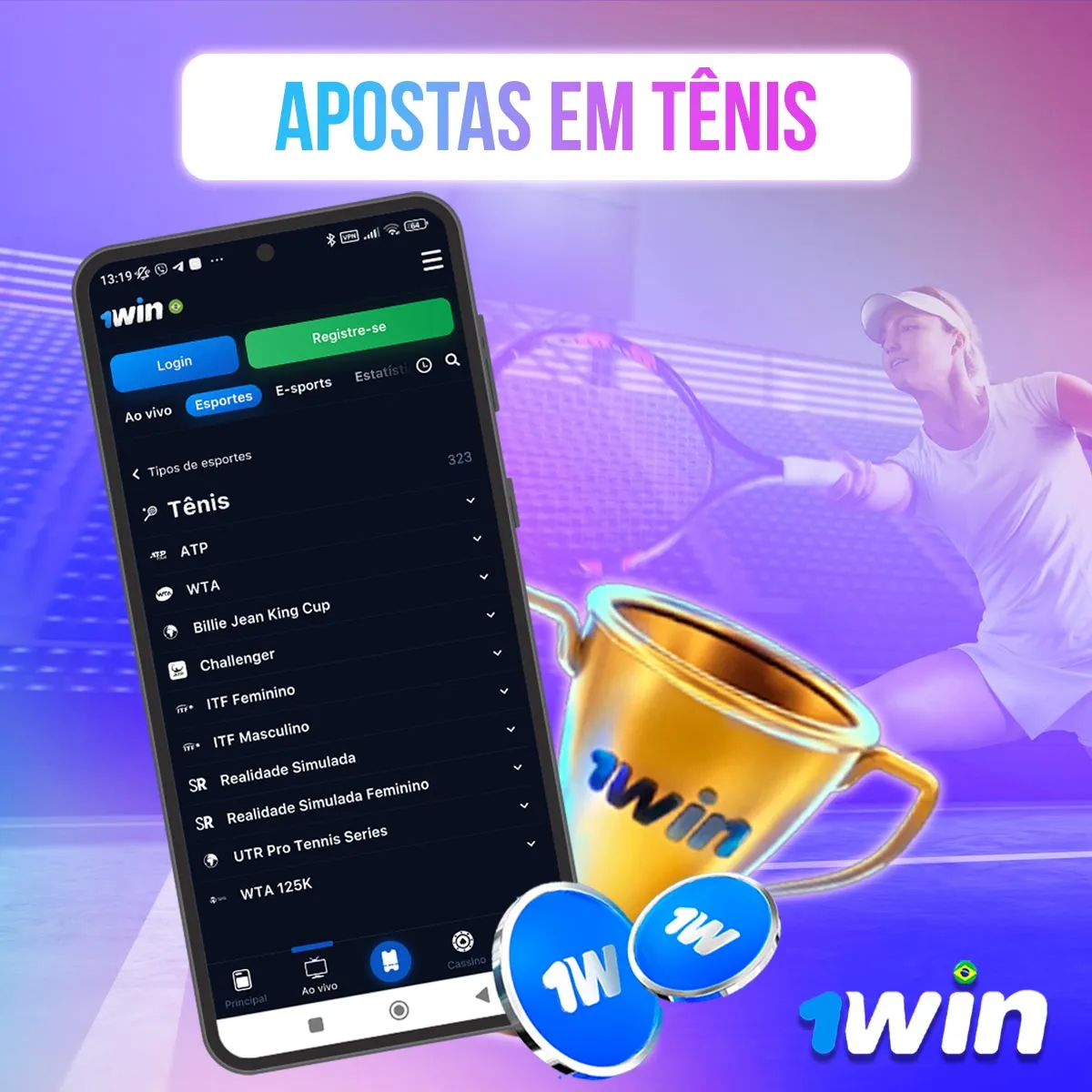 Composição com telas de mercados de tênis na 1win Composição com telas de mercados de tênis na 1win