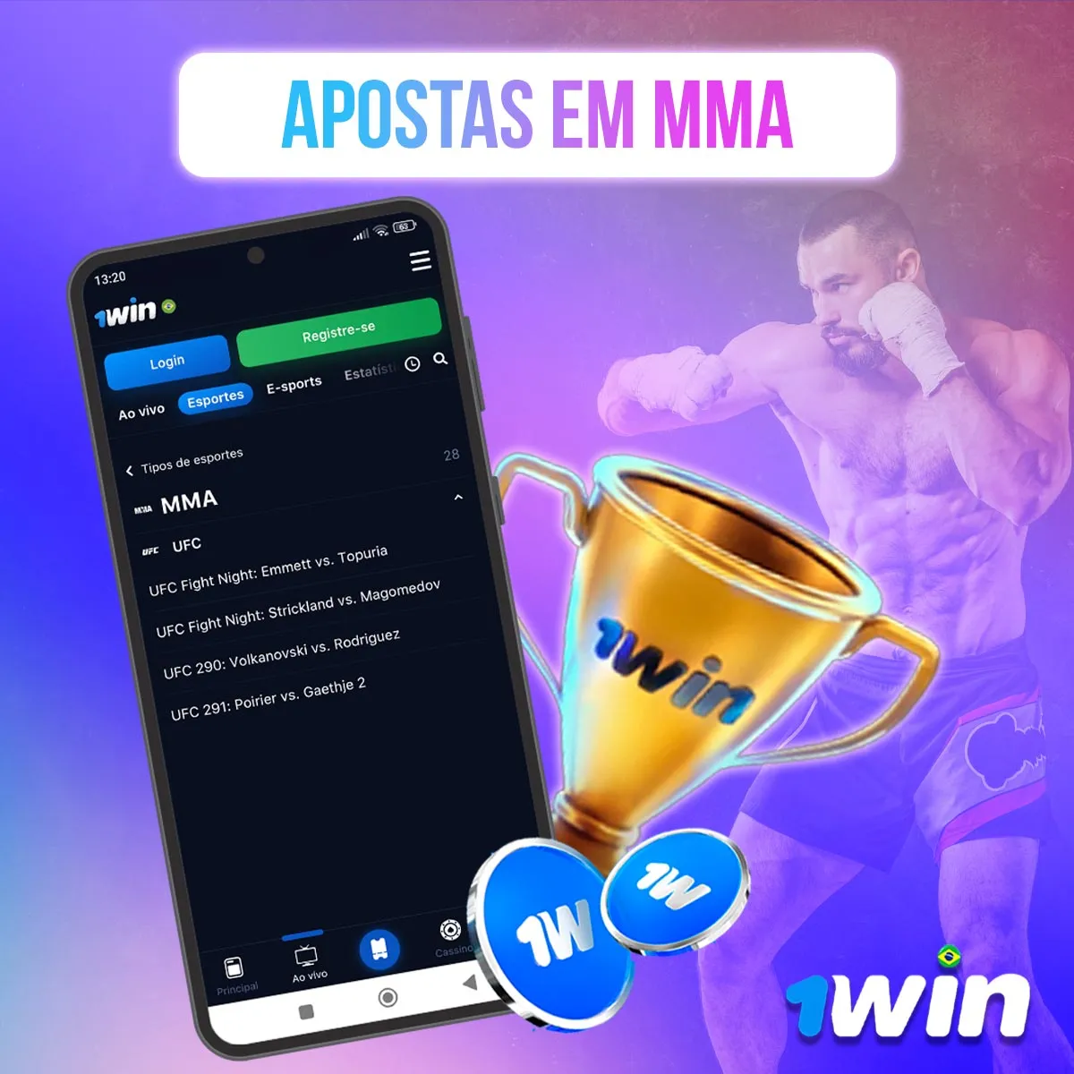 Composição com telas de mercados de MMA na 1win Composição com telas de mercados de MMA na 1win