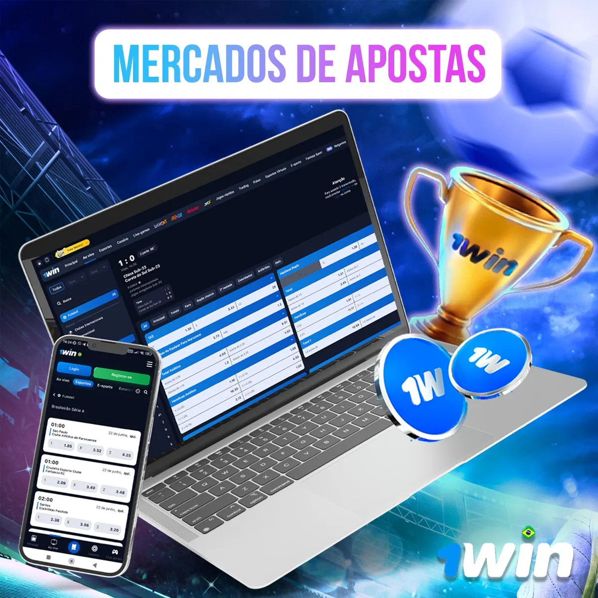 Telas da 1win com listas de eventos, placares e cotações Telas da 1win com listas de eventos, placares e cotações
