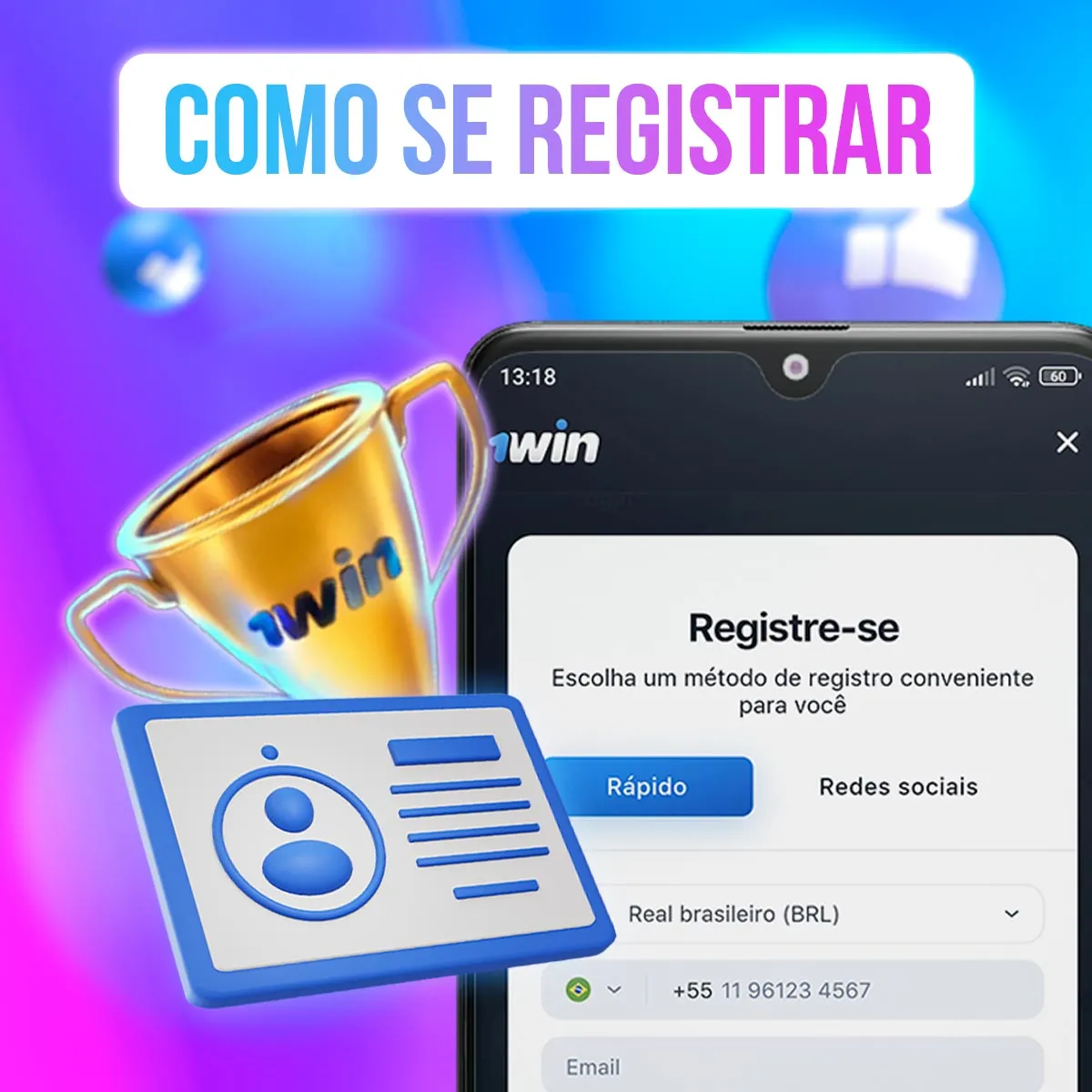 Formulário de cadastro da 1win em uma composição ilustrativa Formulário de cadastro da 1win em uma composição ilustrativa